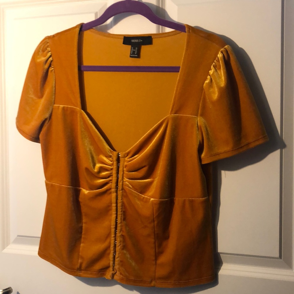 Mustard Velvet Princess Cut Top